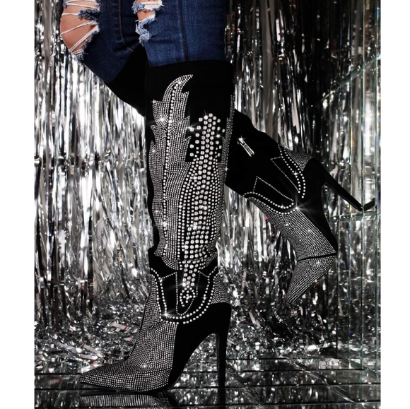 𝙇𝙖𝙨𝙩 Siz 6 💎🎥Rhinestone & Studded Boot - Picture 7 of 15